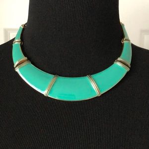 Teal and Gold Tone Fashion Statement Necklace